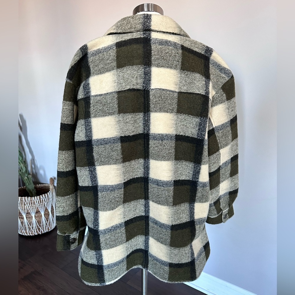Madewell Belrose Shirt-jacket Wool Blend In Maran Plaid Green Black Ivory LG NWT - Picture 11 of 16